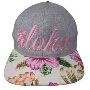 Dole Snapback Hat Gray Pink Aloha Floral Tropical OS Adjustable Embroidered